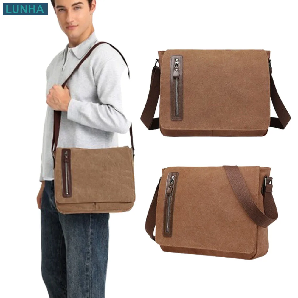 

Мужская холщовая сумка-мессенджер большой вместимости, винтажные сумки через плечо в британском стиле для повседневных поездок, путешествий и школы
