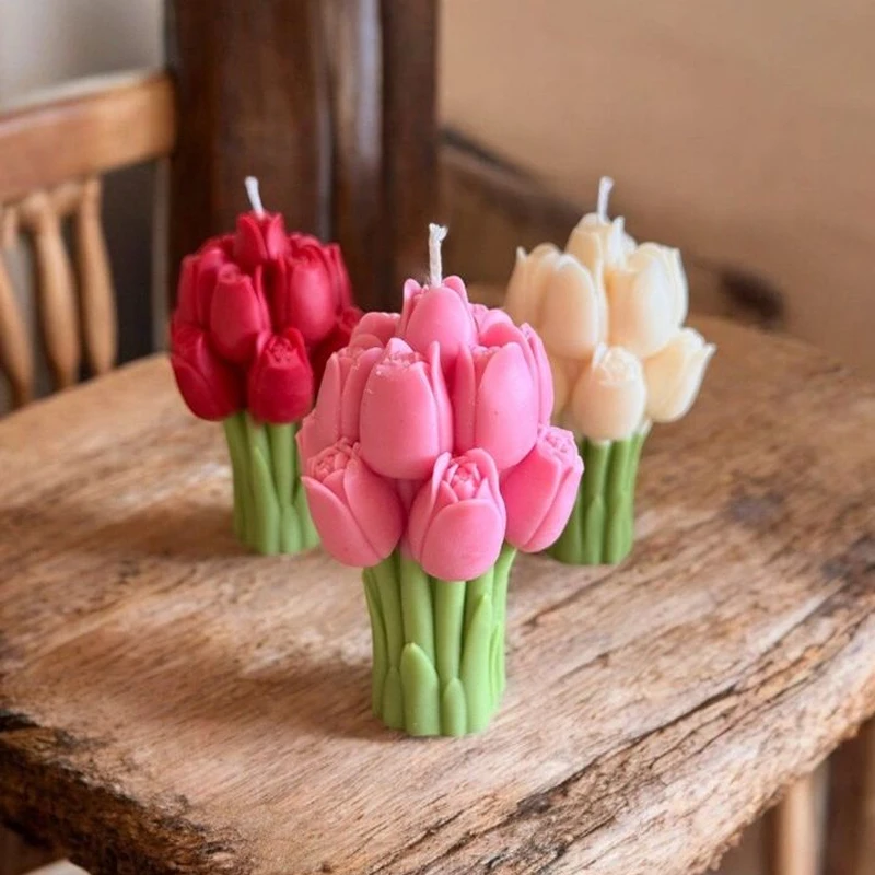 3D Tulip Bouquet Silicone Mold DIY Flowers Aroma Candles Plaster Ornament Molds Handmade Gift Soap Candle Making Supplies