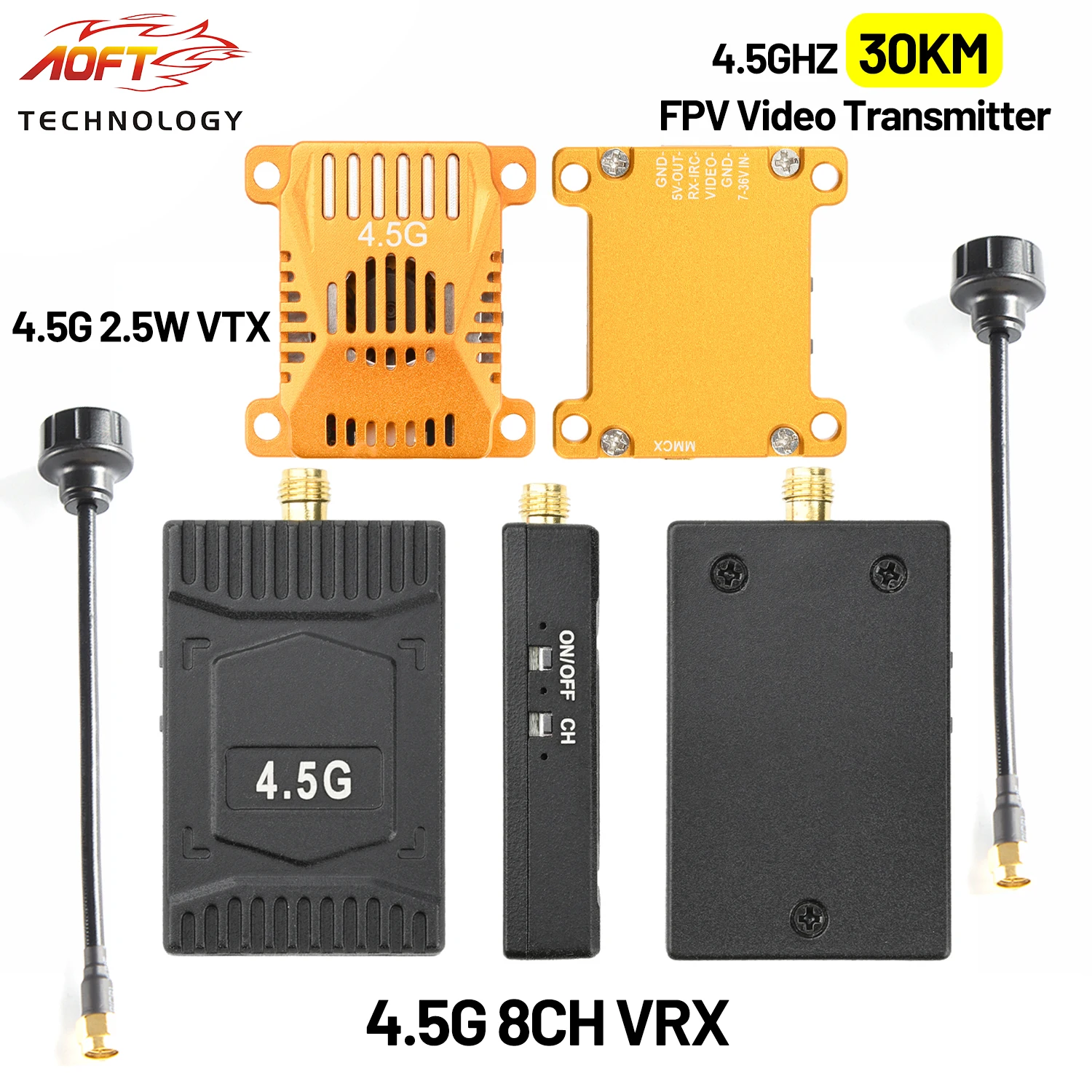 

4.5G 2.5W 30KM FPV VTX Video Transmitter 4.5Ghz 8CH Receiver Vrx for Long Rang FPV Racing Drone DIY Parts