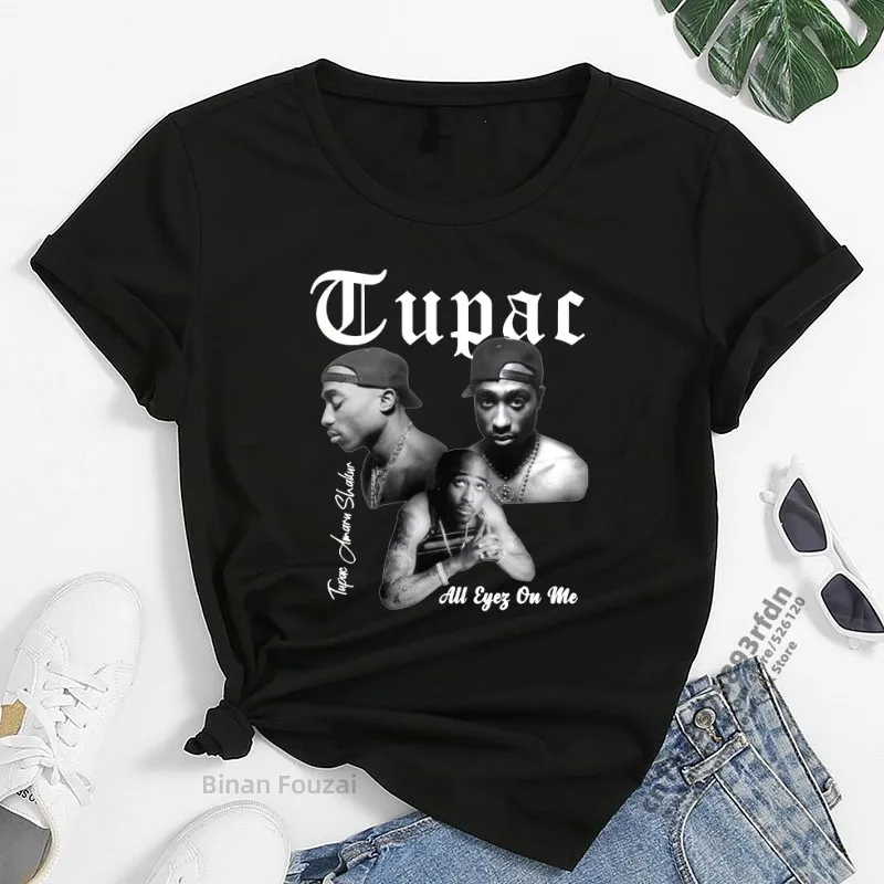 Camiseta con estampado de rapero Tupac 2pac para mujer, ropa estampada de manga corta para mujer, camisetas para mujer