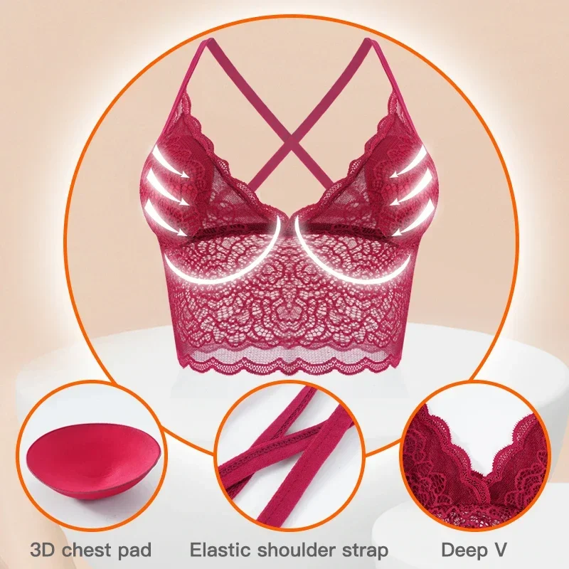 Women Beauty Padded Back Bra Lace Tube Top Underwear Woman Sexy Lace Lingerie Intimate Clothes White Tube Top Youngirl Bralette