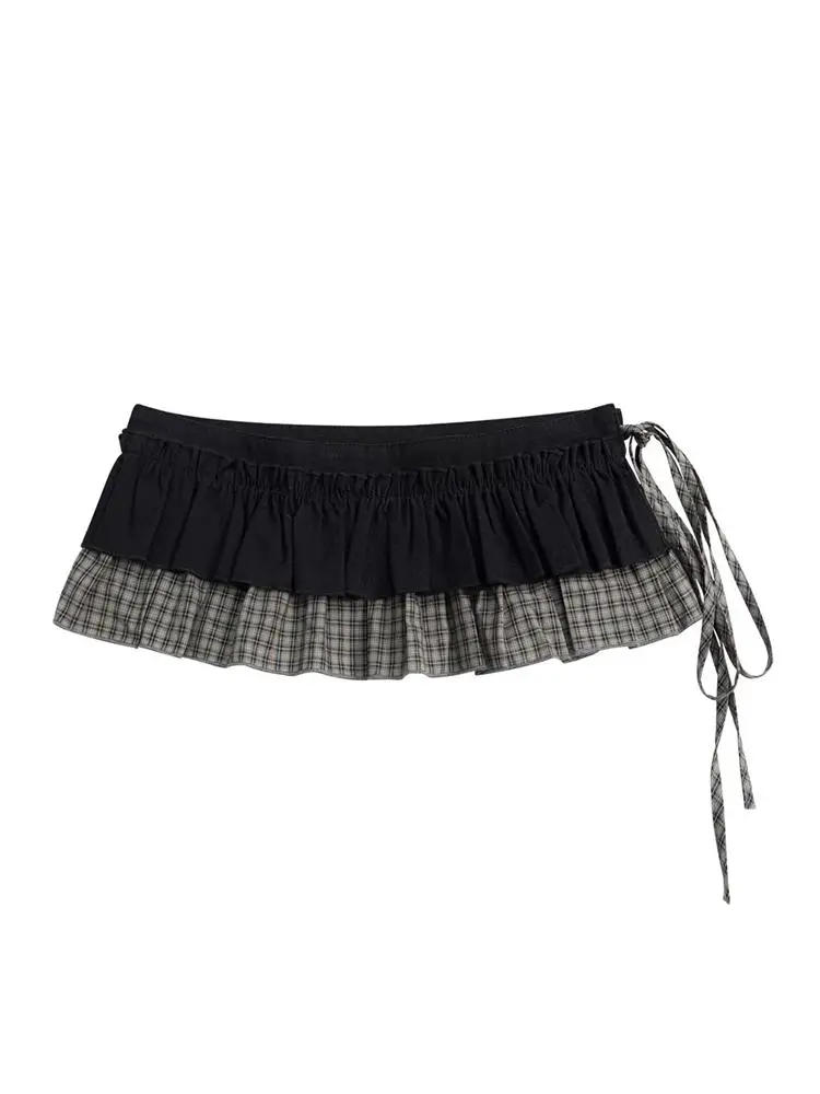 Retro Plaid Layered Short Cake Half Skirt Spring Autumn New Style High Waist A-Line Skirt Commute Korean Style Women's Skirt