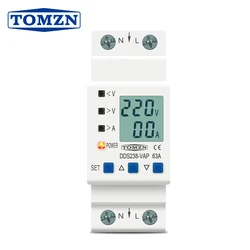 TOMZN 63A 80A 110V 230V Din rail adjustable over under voltage protective device current limit protection Voltmeter ammeter Kwh