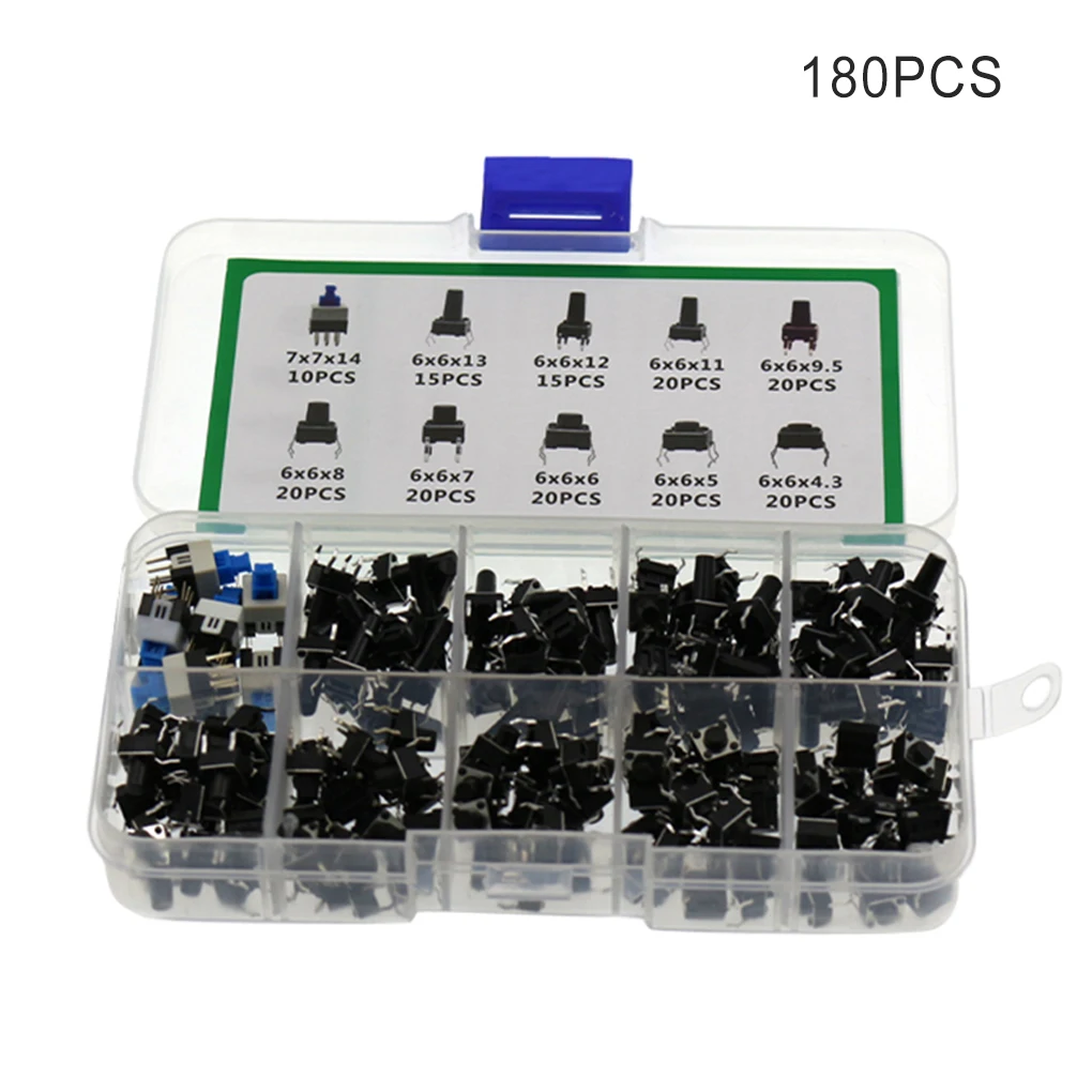 180 Pieces/Set Micro Switch Push Button Switches Assorted Kit Accessories