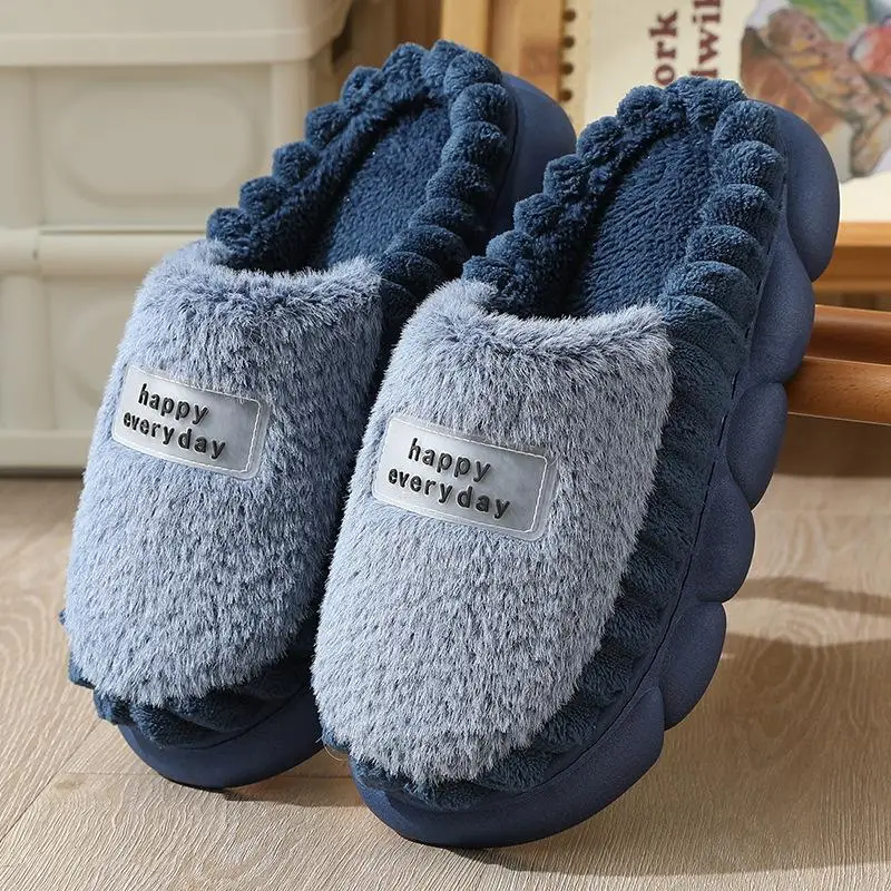 2026 Winter Thick Sole Furry Indoor Slippers for Man Warm Fuzzy Lined House Slippers Men Close Toe Non Slip Slides Shoes Size 47