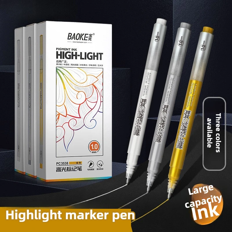 

12/set large capacity gold and silver highlighter hand account pens 1.0 white drawing hook line art marker neutral pen