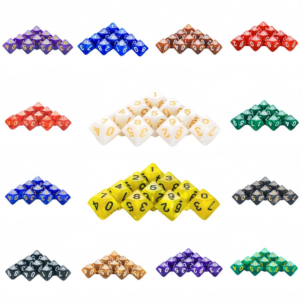 

10pcs D10 Dice Set Colorful Marble D10 (0-9) Polyhedral Dice for DND RPG Board Games