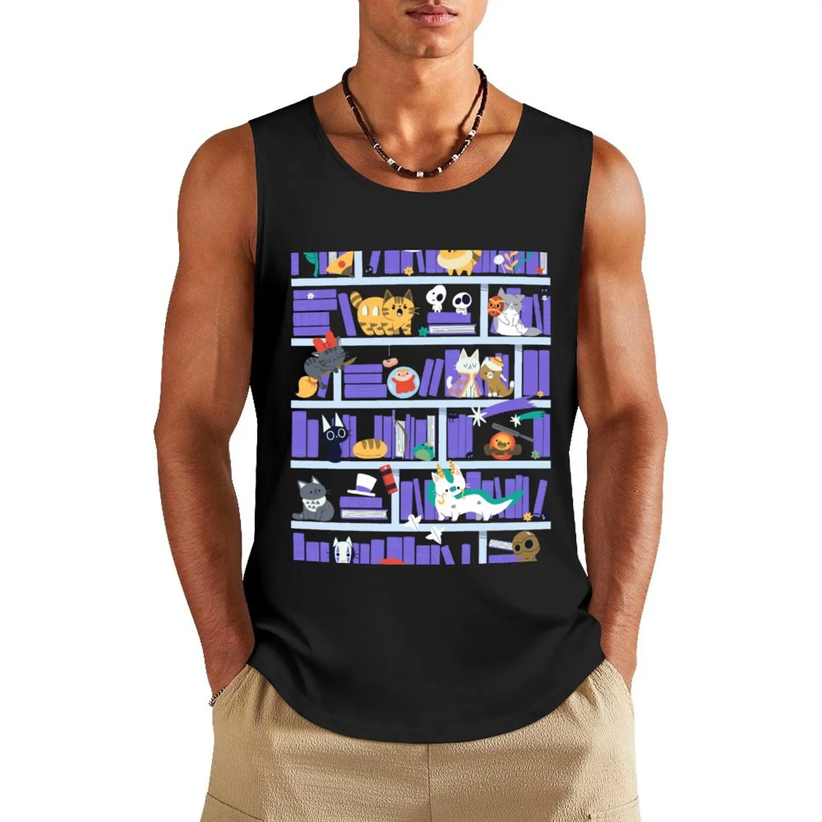 Japanese Library Tank Top Men's cotton t-shirt gym t-shirts man Body man