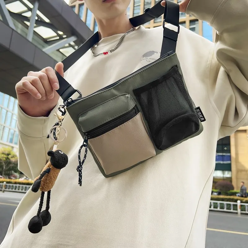 スポーティなユニセックスネックハンギング携帯電話クロスボディバッグカジュアルチェストバッグオートバイメッセンジャーバッグトレンディブランドシングルショルダーバッグ