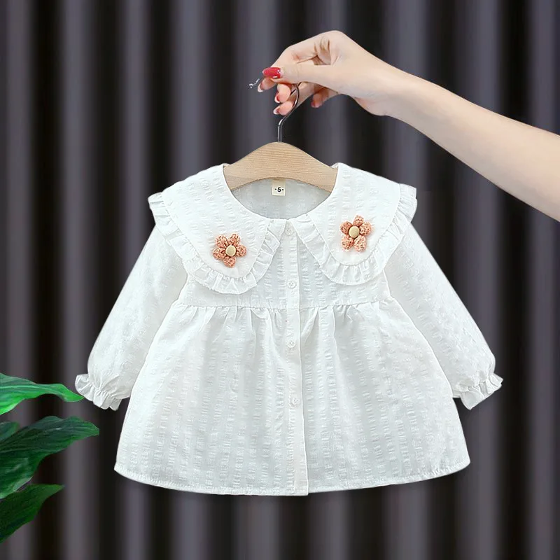 Spring newborn Baby Girls Clothes Plaid Flower Dress for toddler Girls Baby Cloth 1 Year Birthday Cardigan Shirt Dresses dress