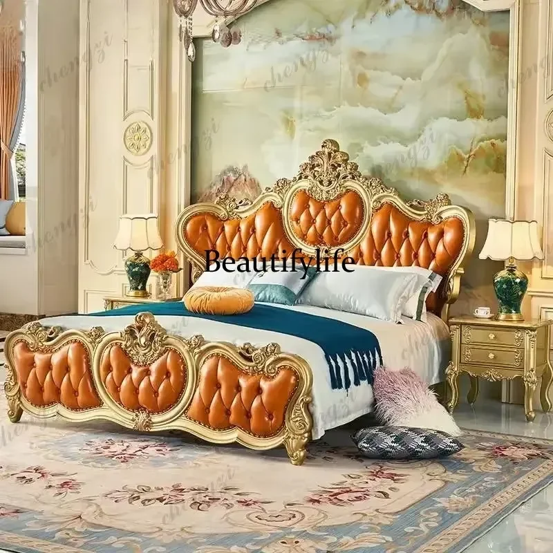 for Designer Frame Double Bed Princess Large European Luxury Headboard Platform Bed for 2 Persons Home Furniture