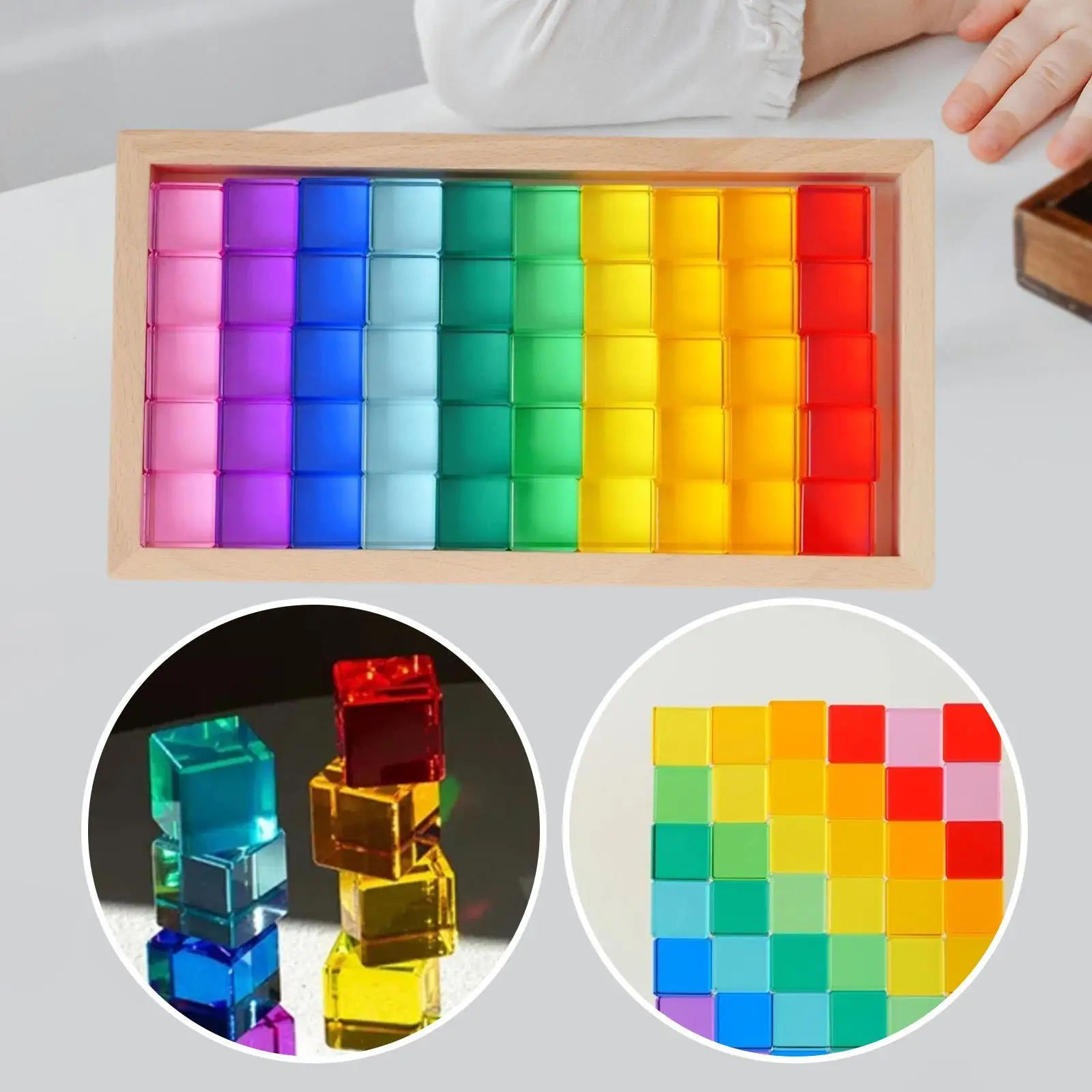 50 шт. Радужные акриловые кубики, набор строительных блоков для детей