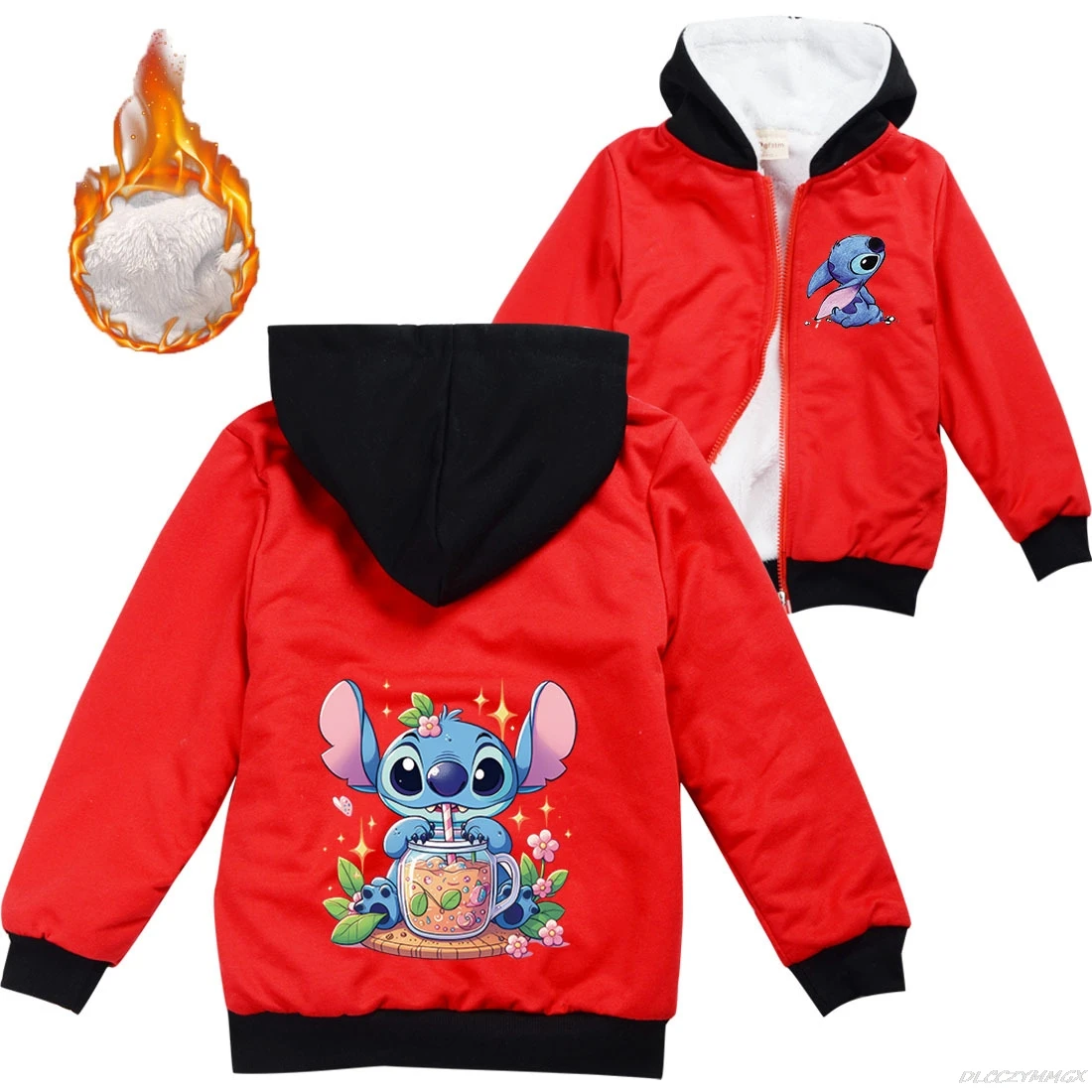 Hot Lilo And Stitch Children\'s Zipper Thick Coat For Teens Boys And Girls Autumn Winter Cotton Jacket