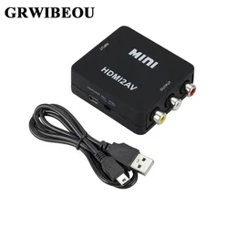 Grwibeou HDMI TO AV Scaler Converter Box HD Video Composite Adapter HDMI to RCA AV/CVSB L/R Video 1080P Mini HDMI to AV Adapter