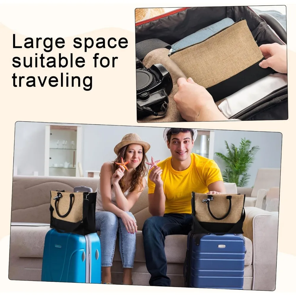 กระเป๋าผ้ากระสอบขนาดใหญ่แบบใช้ซ้ำได้ 17x13x7 นิ้ว - กระเป๋าชายหาดแบบเป็นมิตรกับสิ่งแวดล้อมพร้อมหูหิ้วสำหรับผู้หญิงและงาน DIY