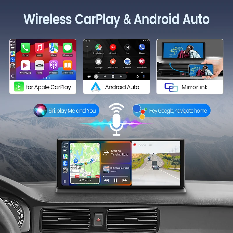 Cámara para Tablero de Instrumentos Junsun de 11.3 Pulgadas, 4K, Inalámbrica, CarPlay para Apple, Android Auto, Pantalla para Tablero de Instrumentos, DVR para Automóvil, Grabador de Video de Doble Lente, Pantalla Táctil IPS, Navegación GPS, Cámara de Visión Trasera, BT, AUX
