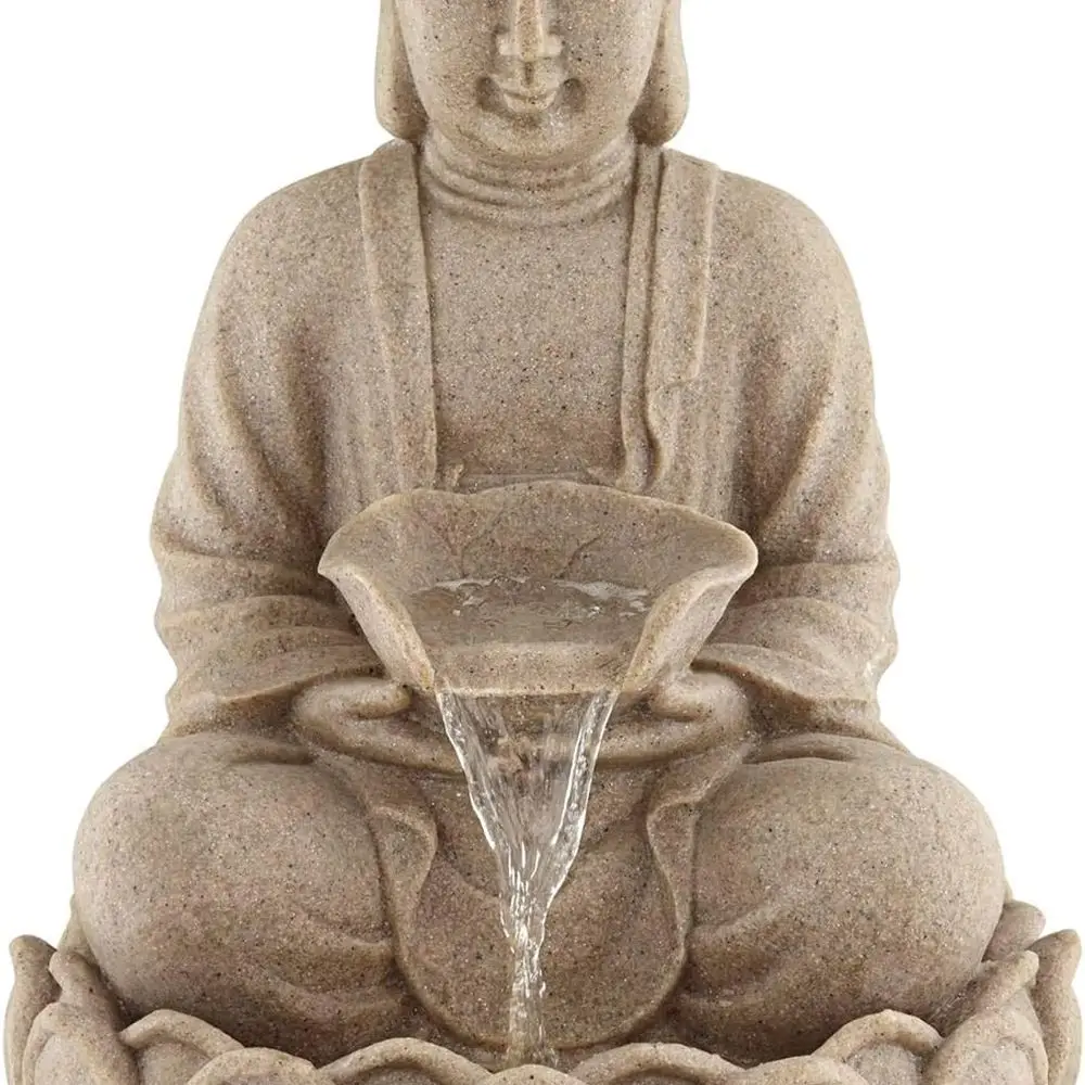 

Large 22 Zen Sandstone Floor Fountain with LED Light, Outdoor & Indoor Water Feature for Garden, Patio, Yard