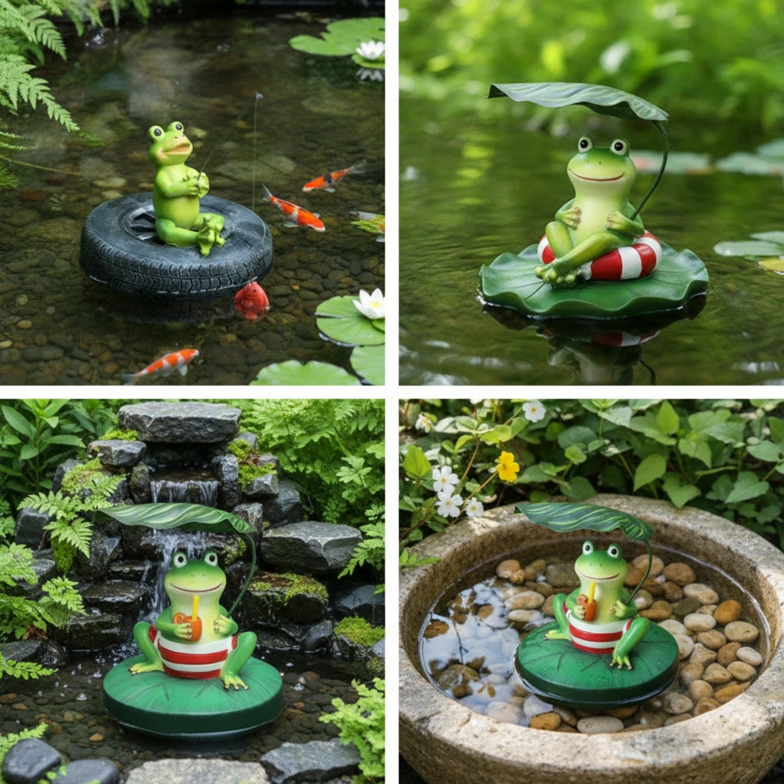 Floating Frog Ornament Miniature Floating Platform with Frog Lifelike Sturdy for Gardeners, Courtyard, Balcony