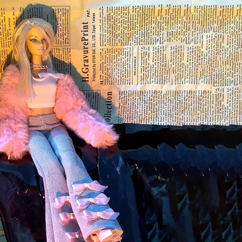 1/6 BJD Supermodel Puppe Kleidung Mode Süße Winter Plüsch Jacke + Weste + Schleife Hosen Set Für 30 cm Puppe Täglichen Dress Up