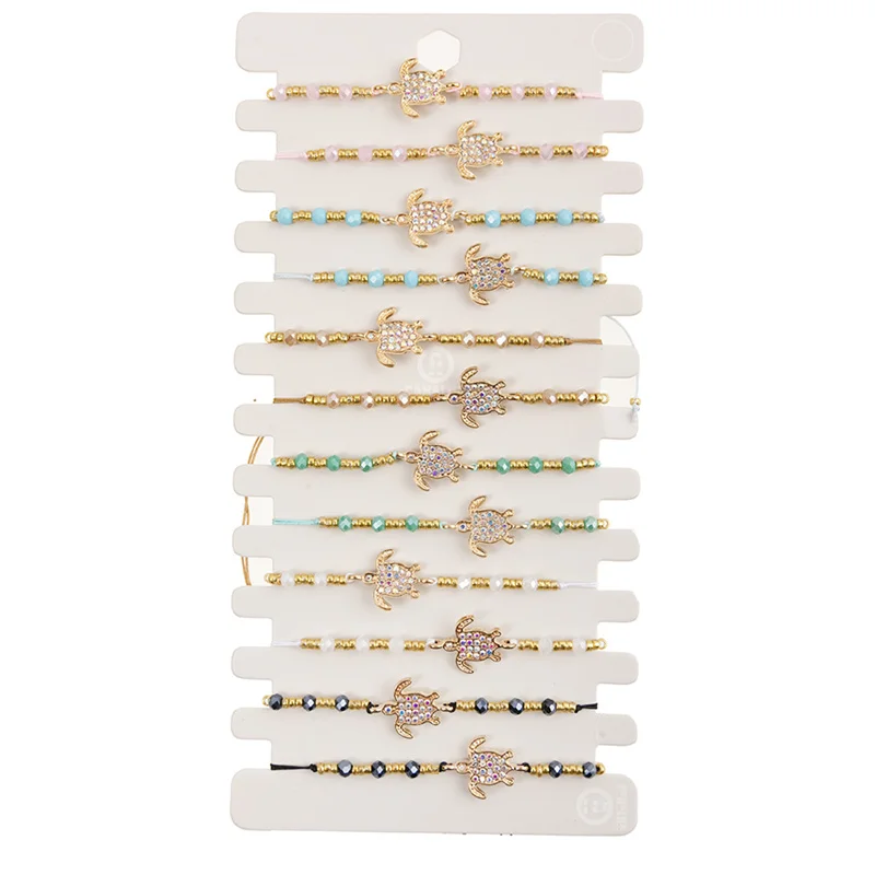 New 12pcs/set Alloy Turtle Crystal Bracelet Set Colorful Beaded Bracelet for Women\'s Rope Adjustable Bracelet Set Jewelry Gifts