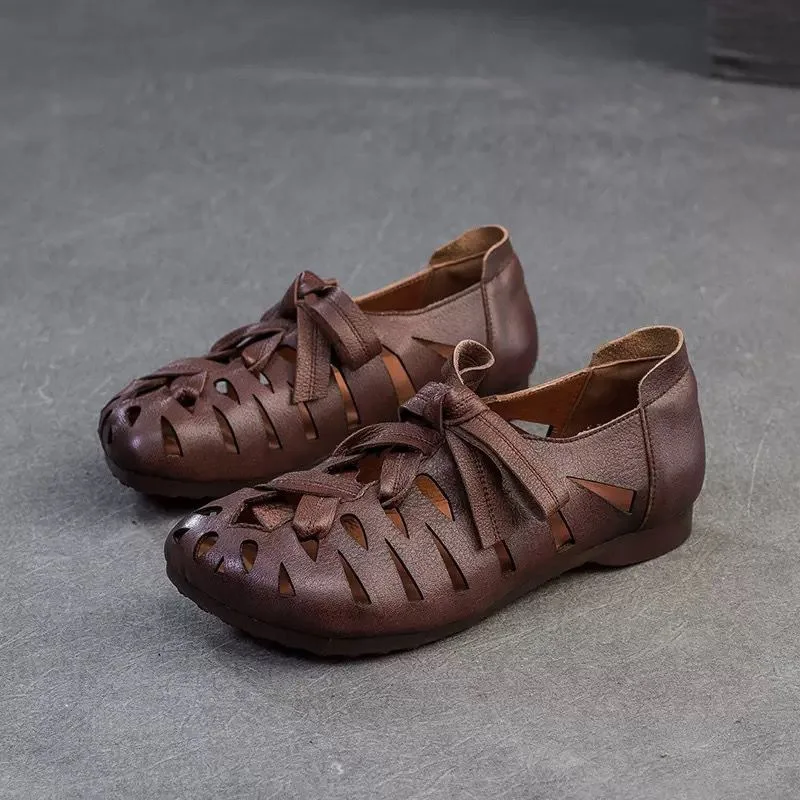 

Retro Hollowed-out Sandals for Women's Summer 2025 New Style, Soft-soled, Soft-top,Fashionable and Casual,Round-toed Roman Shoes