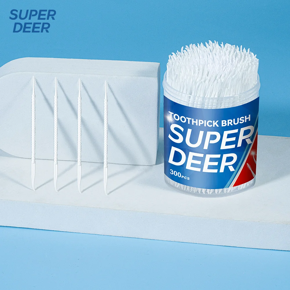 300Pcs Double-Headed Flosser Toothpicks Disposable Interdental Brush Dental Floss Pick Oral Cleaning Hygiene Teeth Care Sticks