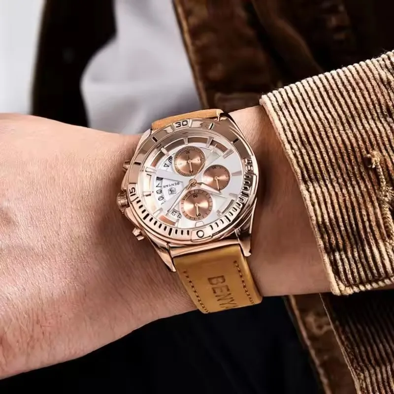 BENYAR 5180 ساعة رياضية للرجال كوارتز كرونوغراف رجالي مقاوم للماء تاريخ ساعة زرقاء الأعمال العسكرية الفاخرة ساعة Reloj Hombre