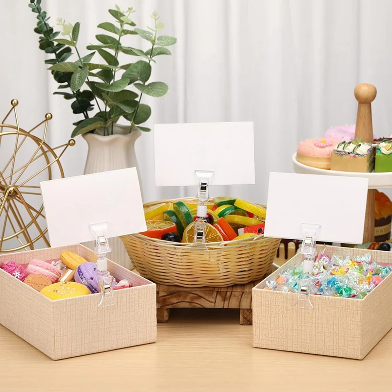 Clear Double Sided Sign Clips, Display de sinal, Mini Clip, Clear, Holder, Plástico, Tag, Merchandise, 50 Pcs