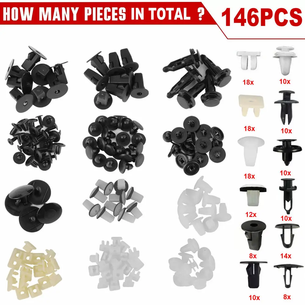 146Pcs Universal Car Door Hood Bumper Trim Panel Retainer Fastener Kit Mixed Auto Plastic Clips Body Fender Set for Toyota