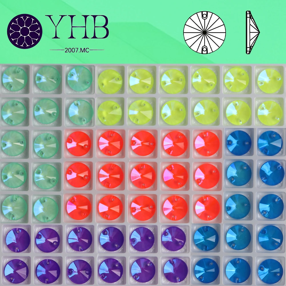 YHB-Mocha Flat Crystal Shape Rivoli Sewing Stones, Flatback Sew on Rhinestones for Garment Clothes and Bags, Top Quality