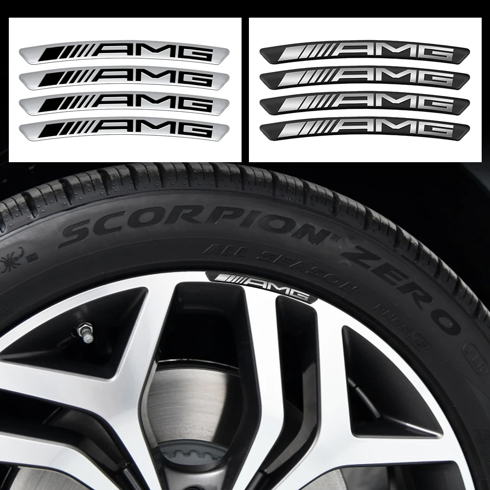 4pcs Aluminum for Mercedes Benz AMG CLE GLA C180 GLC GLA W203 W204 W205 Car Wheel Badge Tire Rim Sticker Decoration Accessories