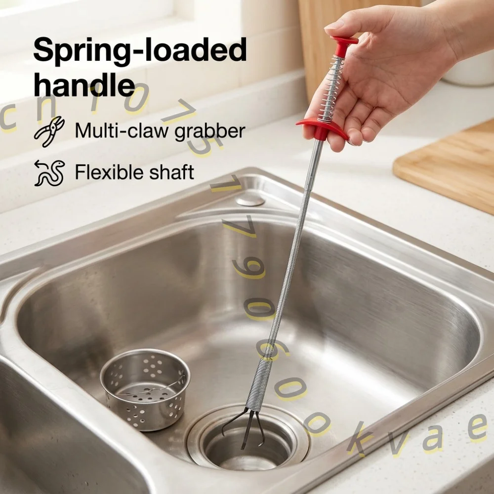 Sink Dredging Tool Flexible Drain Clog Remover Spring Pipe Dredger Grabber Tool for Hair Garbage Cleaning in Kitchen Bathroom