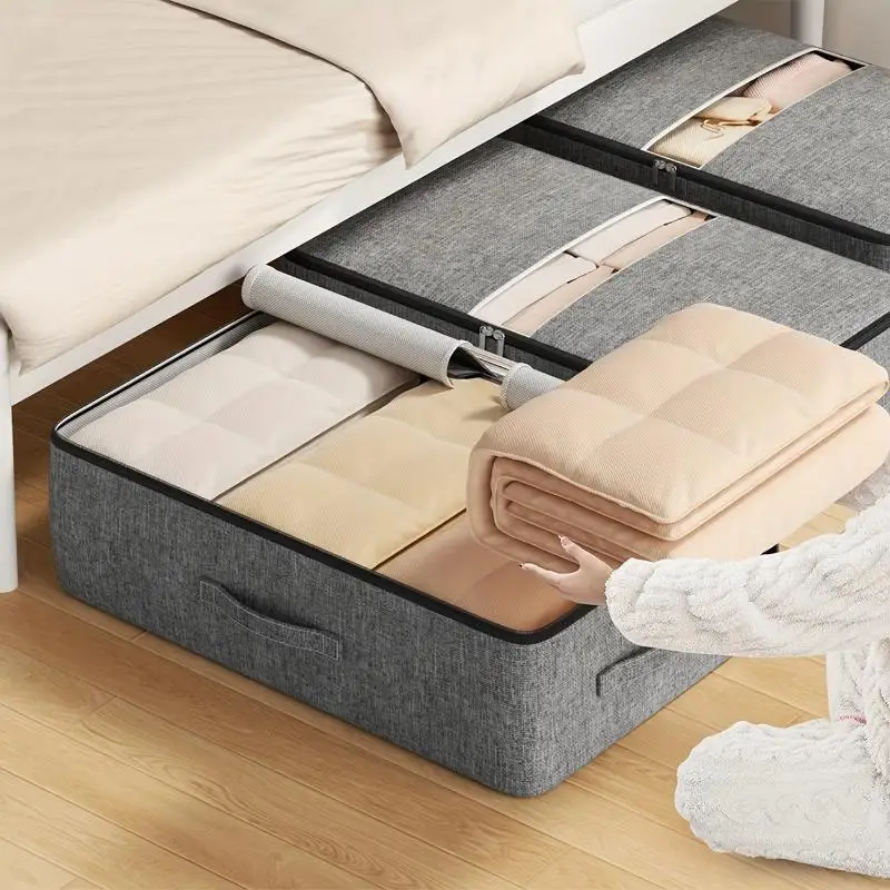 Large Capacity Foldable Under Bed Storage Bag Heavy Duty Organizer for Clothes Quilts Bedding Moving Household Storage