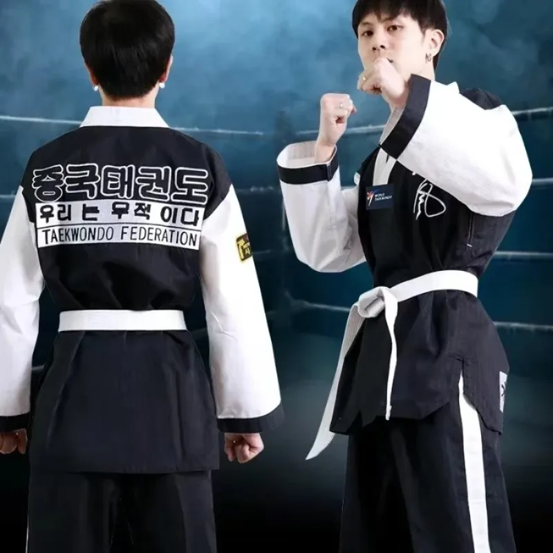 High Quality Taekwondo Uniform For Beginners WT Logo Black White Dobok Tae Kwon Do MMA Martial Arts Karate Suits Embroidered