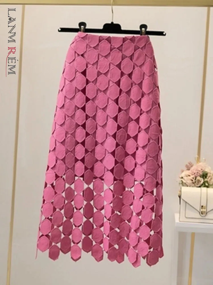 

LANMREM Mid-length Hollow Three-dimensional Polka Dot Skirt Women's Summer New 2024 High-waisted Slim A-line Hip Skirts 2R2907