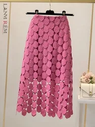 LANMREM Mid-length Hollow Three-dimensional Polka Dot Skirt Women's Summer New 2024 High-waisted Slim A-line Hip Skirts 2R2907