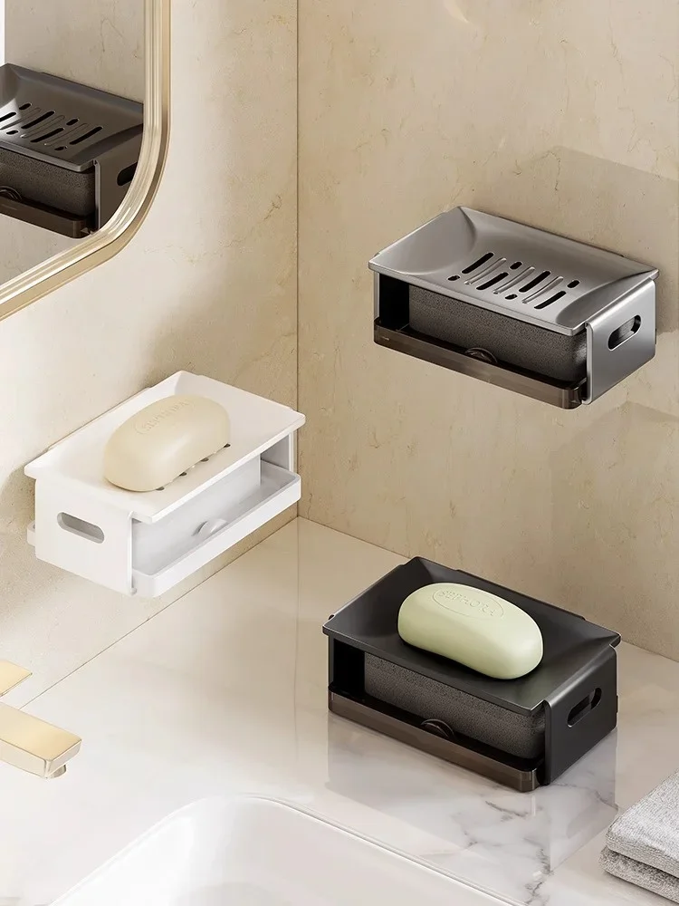 Perforation-free soap box looks good on the wall-mounted space aluminium bathroom sink drain box bathroom toilet soap.