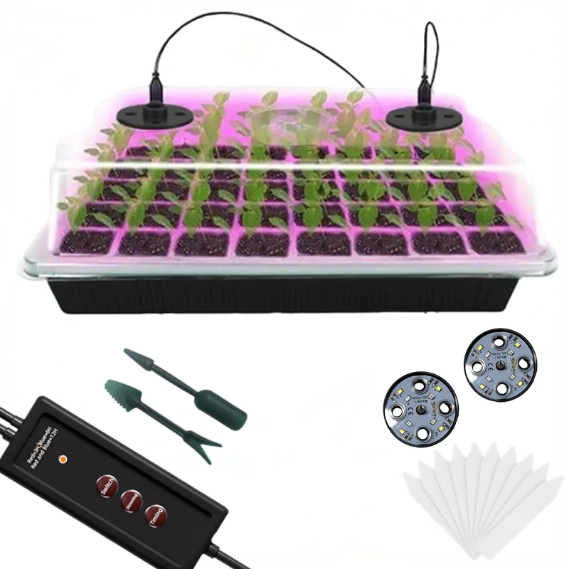 1/2-Pack 40/80 Cell Seed Starter Tray with Grow Light, Controller & Humidity Dome, Adjustable Brightness and Germination Kits