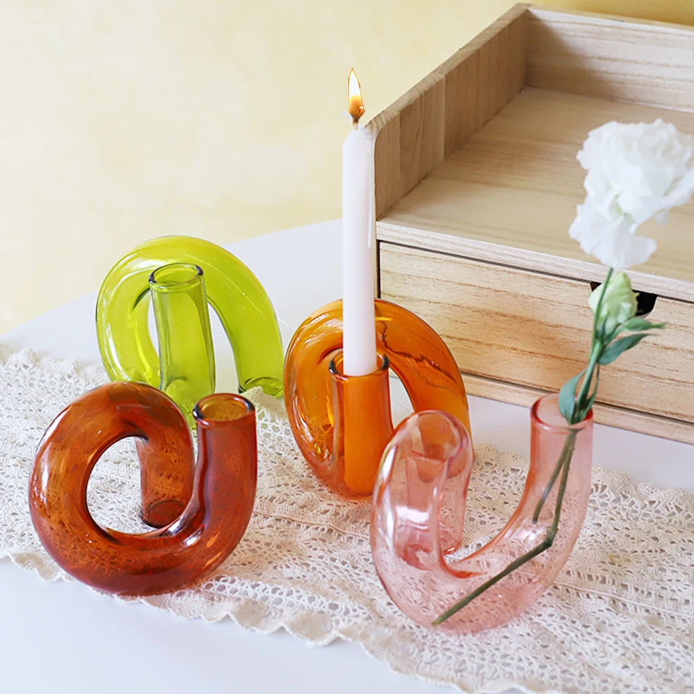 Creative Glass Vase Candle Holders Clear Flower Vase Wedding Centerpieces Home Decoration Table Centerpieces Candlestick Holder