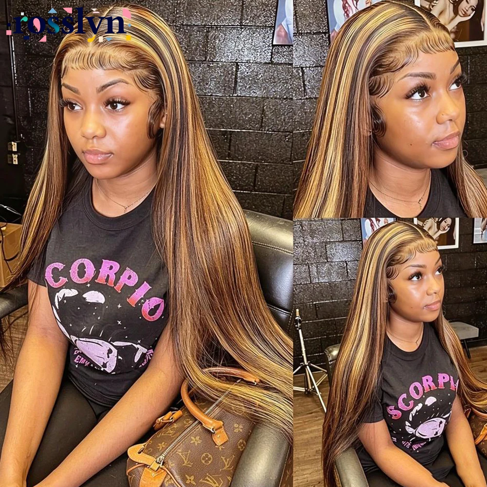 Ombre Brown Colored Highlight P427 Bone Straight Long Remy Pre-pluck Human Hair Wigs 13x6 Lace Front Wig Transparent 13x4 Hd Lace Wig For Women
