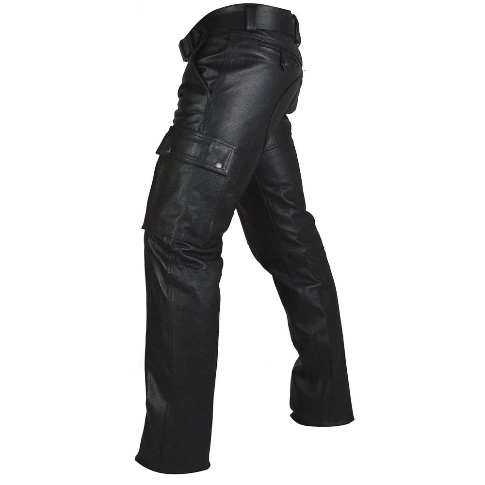 Men Pants PU Leather Party Costume Pencil Pants Fit Elastic Goth Hip Hop Motorcycle Trousers Retro Solid Color