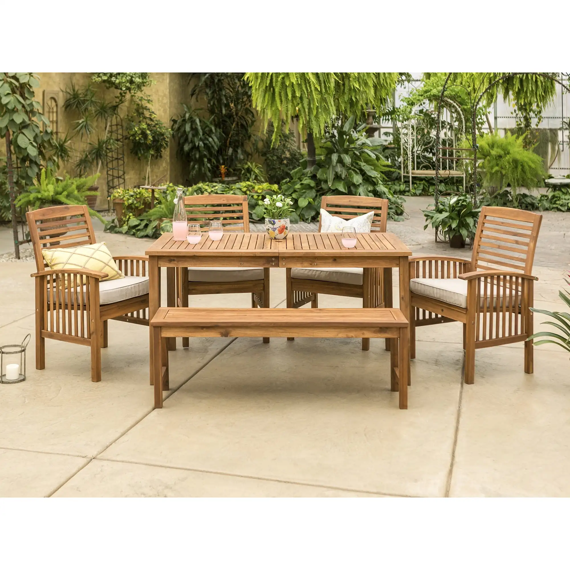 

6-Piece Outdoor Patio Dining Set Polyester Outdoor Safe Removable Cushions Weather Resistant Materials