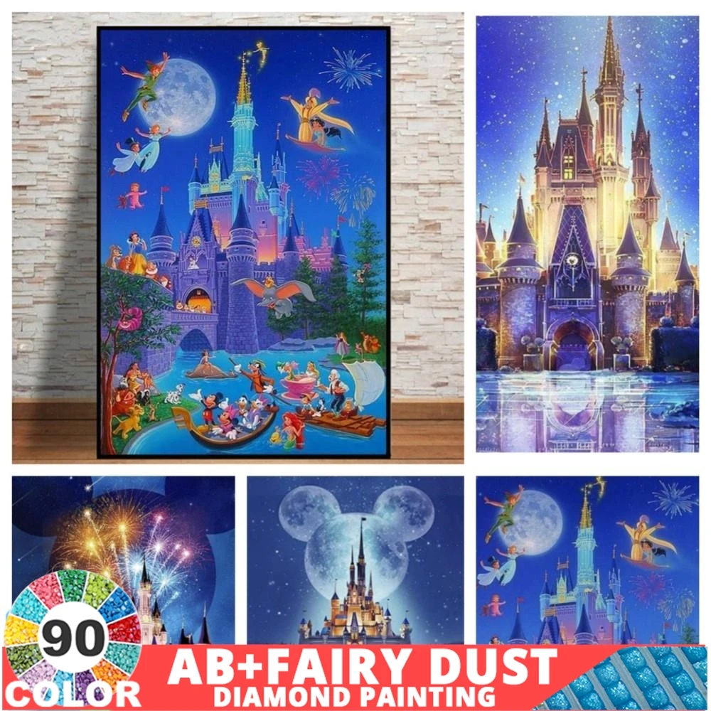 90 Colour AB Fairy Dust Disney Cinderella Castle Diamond Painting Wall Art Disneyland Under The Starry Night Cartoon Mosaic For