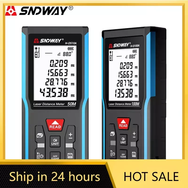 SNDWAY Laser Distance Meter 50M 70M 100M 120M Rangefinder Digital Range Finder Trena Roulette Ruler Distance Measuring Tape