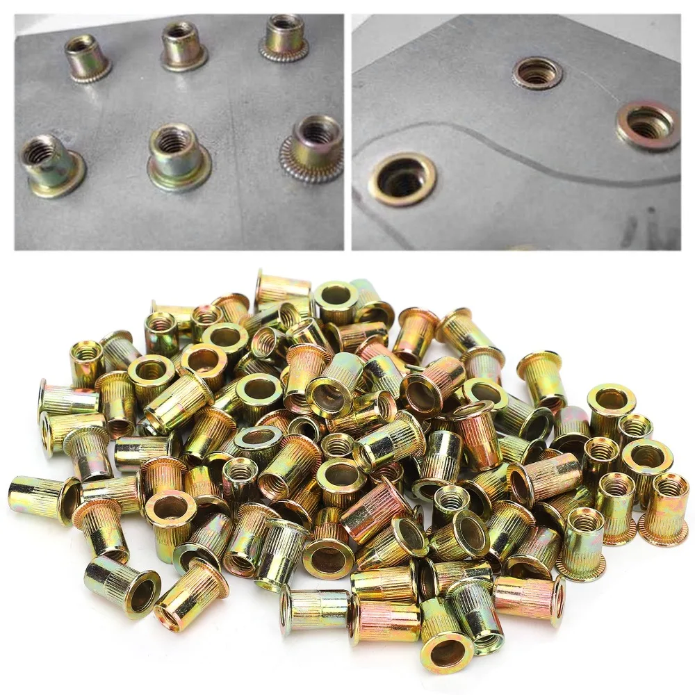100pcs Premium Durable Rivet Nuts Industrial Versatile Threaded Insert Nuts Flat Head Rivnuts For Automotive