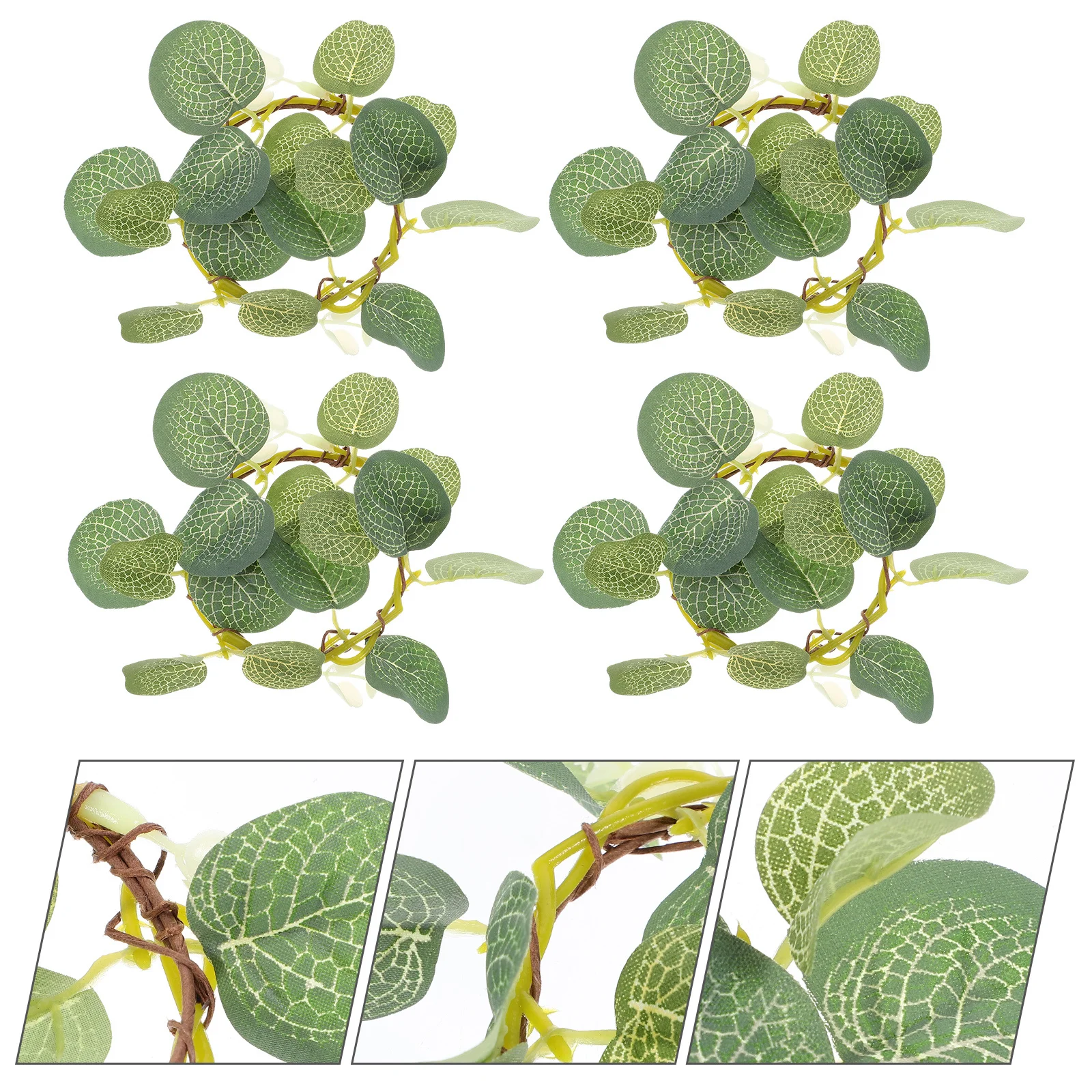 

4Pcs Artificial Eucalyptus Ring Wreath Realistic Leaf Decoration Tabletop Wedding Party Romantic Atmosphere