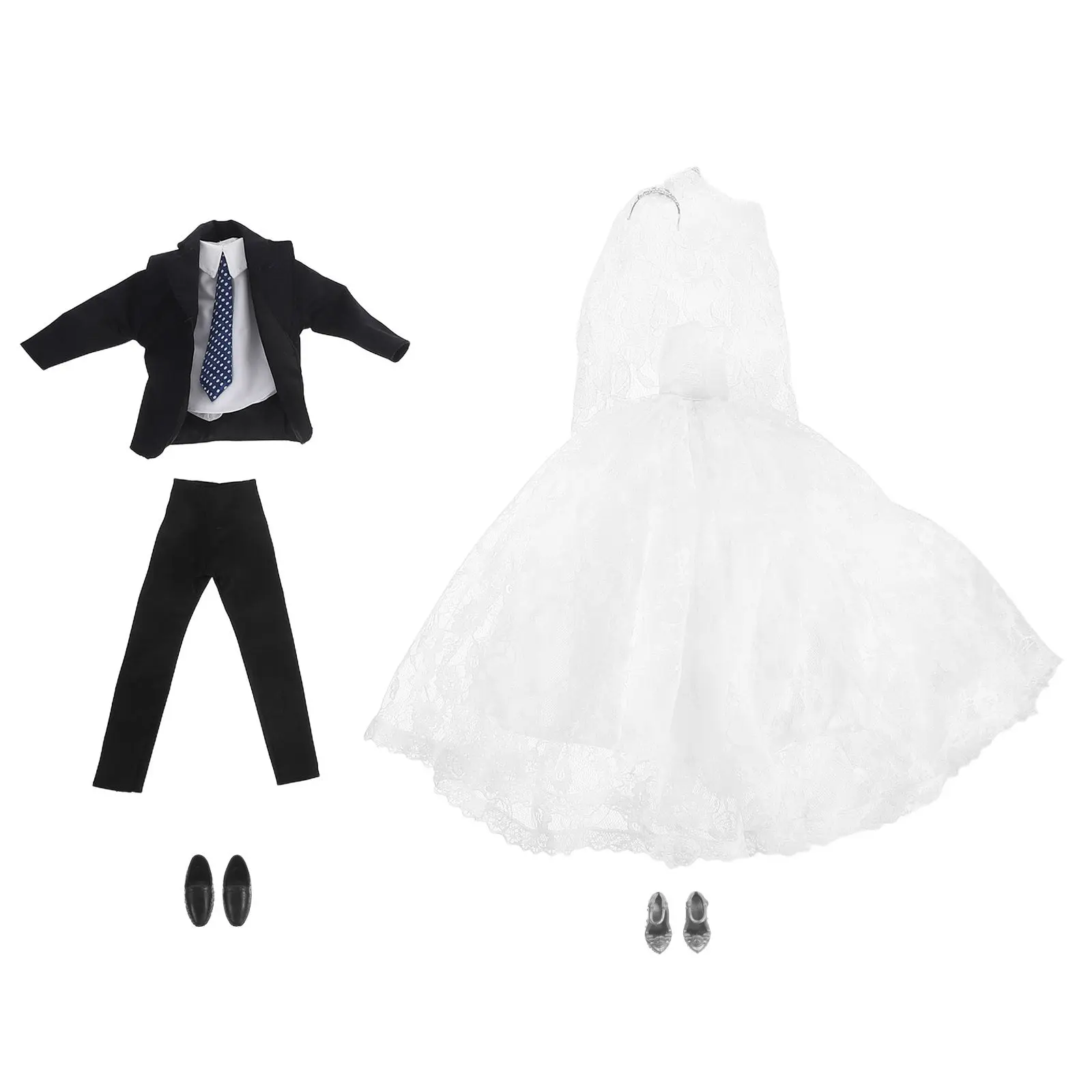 

1Set Wedding Clothing Girl Boy Bride Dress Groom Formal Business Suit Shoes Bride Gown Outfit Birthday Holiday Party Favor
