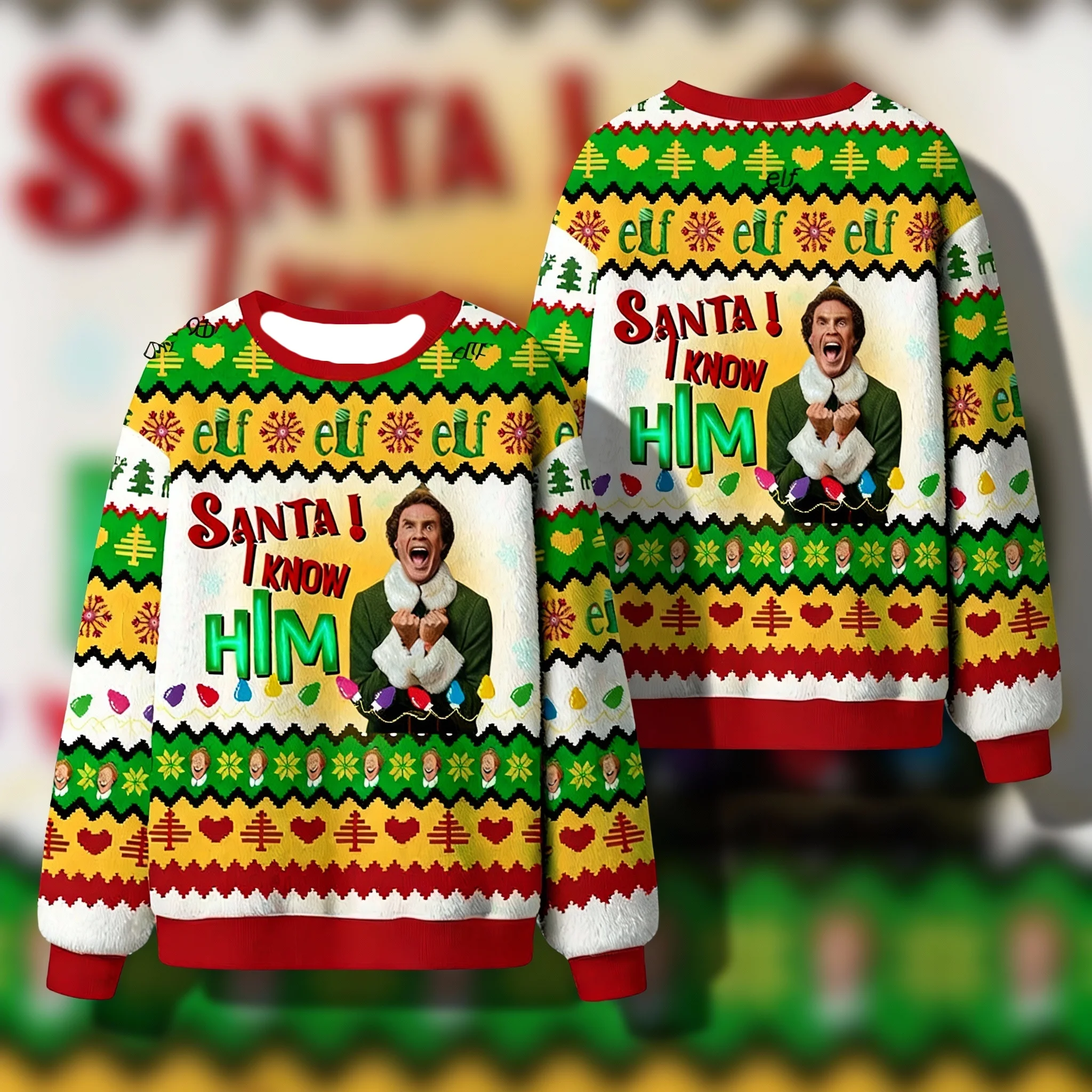 

Осень/зима Рождественская комедия Эльф Маленький принц Тема Рождественский уродливый свитер пуловер с капюшоном подходит для взрослых и семьи