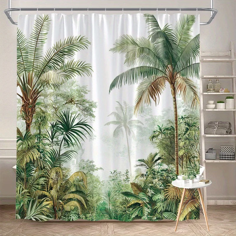 Tropical Oasis: Ein lebendiger, wasserdichter Badvorhang mit üppigen Palmen und Dschungel-Design, perfekt für Naturliebhaber