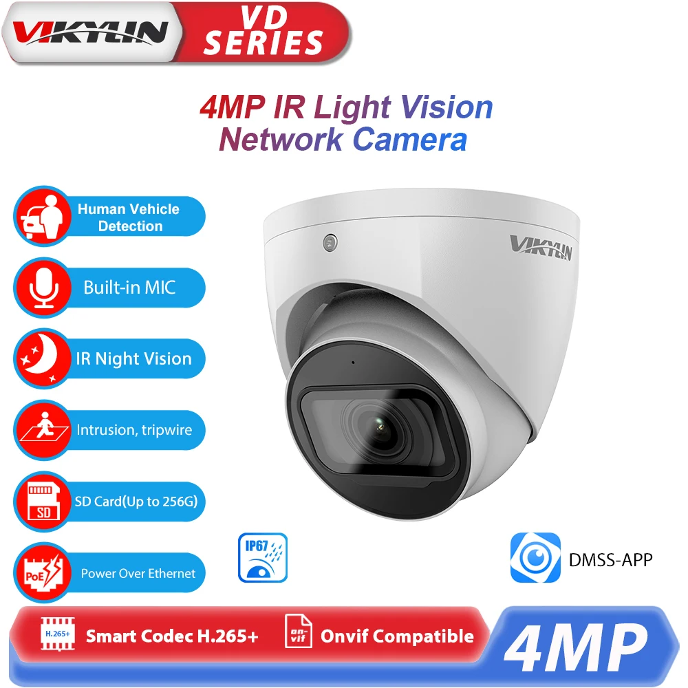 Vikylin HDW2441TM-S OEM 4MP IR night vision IP Camera Wizsense IVS SMD plus with MIC Home Outdoor Surveillance Security Camera